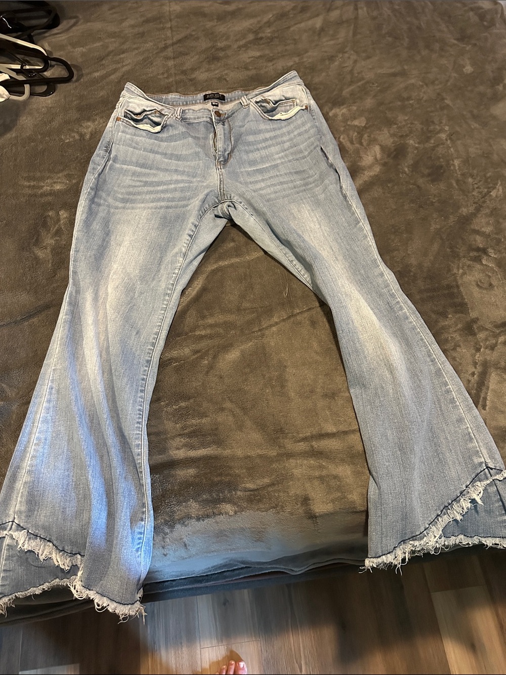 Judy Blue Light Wash Frayed Hem Flared Jeans